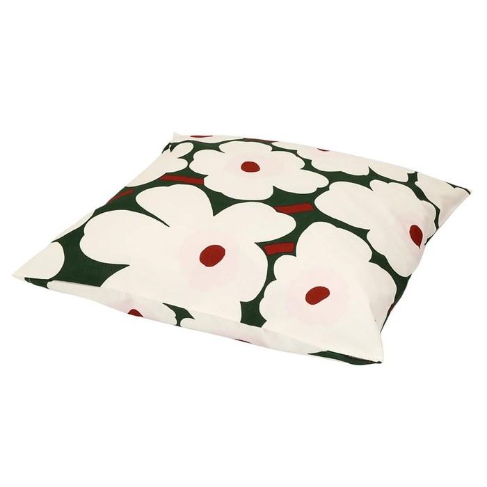 Marimekko Cushion Cover 50cm X 50cm Unikko Cotton 74193 613 White X Green (1 Piece)