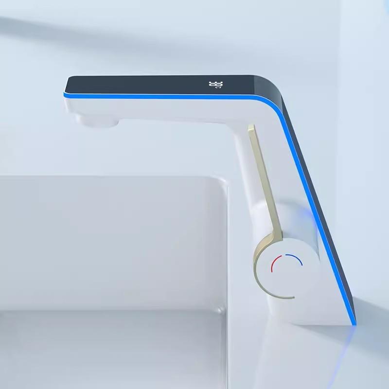 Brushed Gold LED Bathroom Faucet Gray Sink Mixer Cold Hot Water Mixer Sink Tap Digital Display White Deck Mounted  Black Tap