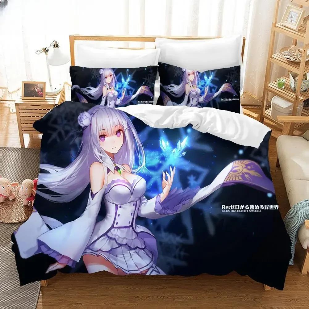 3D Print Cartoons Rem Ram Bedding Set Life In a Different World from Zero Anime Duvet Cover Sets Comforter Bed Kids Bedclothes
