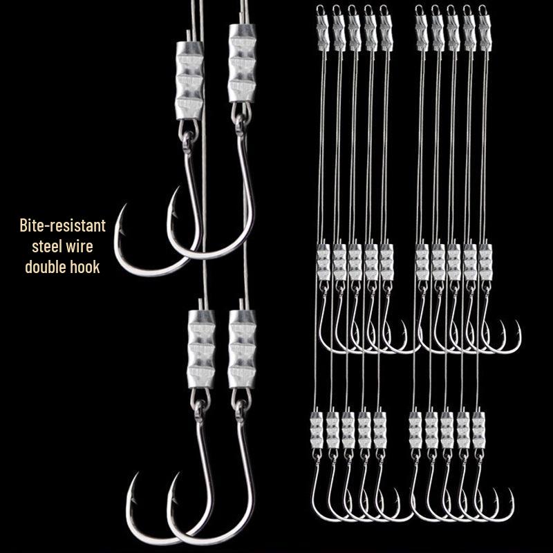 Двойной крючок со стальным поводком против укусов для белого и красного помфрета - Не запутывающаяся оснастка для рыбалки Iseama. #6
