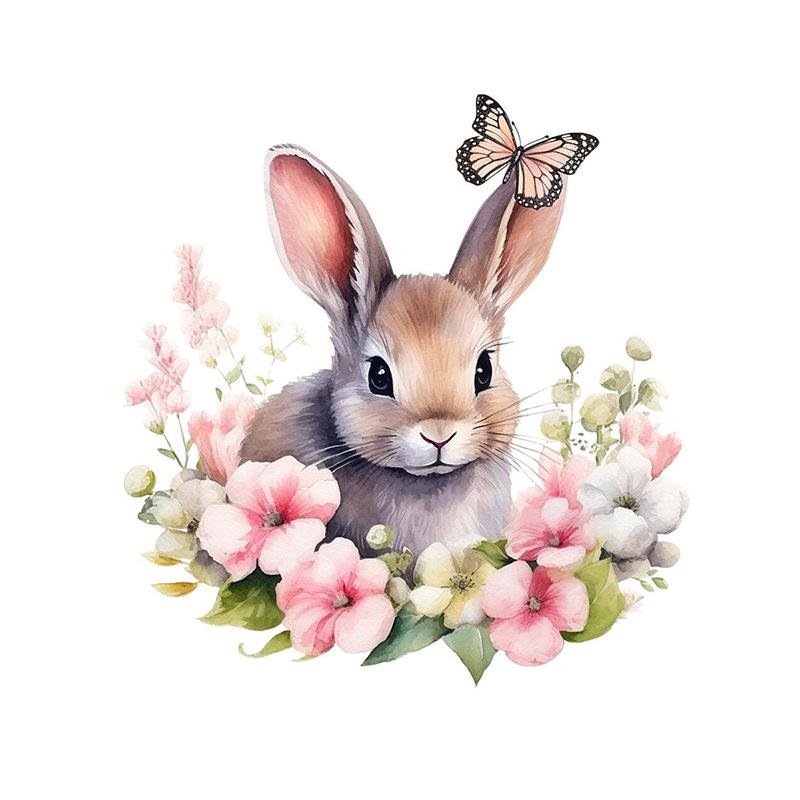 

Watercolor Bunny with Flowers Toilet Stickers, Elegant and Cute Bathroom Waterproof Decals, Self-Adhesive Petite Wall Art 30x30cm різнокольоровий