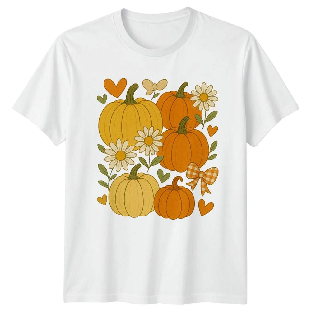 Fall Pumpkin Floral TShirt Autumn Thanksgiving Gift For Him And Her