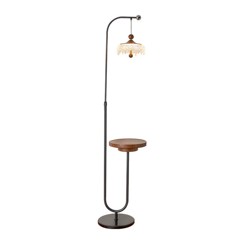 High-End Walnut Teardrop Floor Lamp with Side Table and Storage Rack