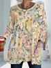 Women's large size with pockets, spring new floral long-sleeved T-shirt loose and thin medium and long top large size
