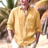 Men's Cotton Linen Solid Short Sleeve Button Shirt for Spring/Summer Beach Wear.