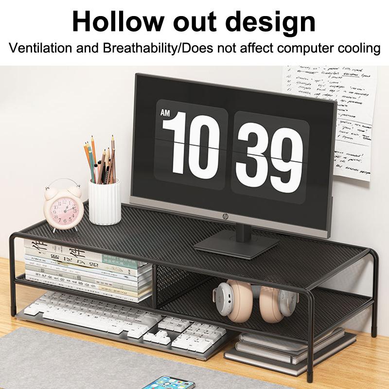 Dual Deck Computer Monitor Rising Holder Pc Screen Stand Bracket Desktop Keyboard Mouse Laptop Storage Organizer Riser Shelf