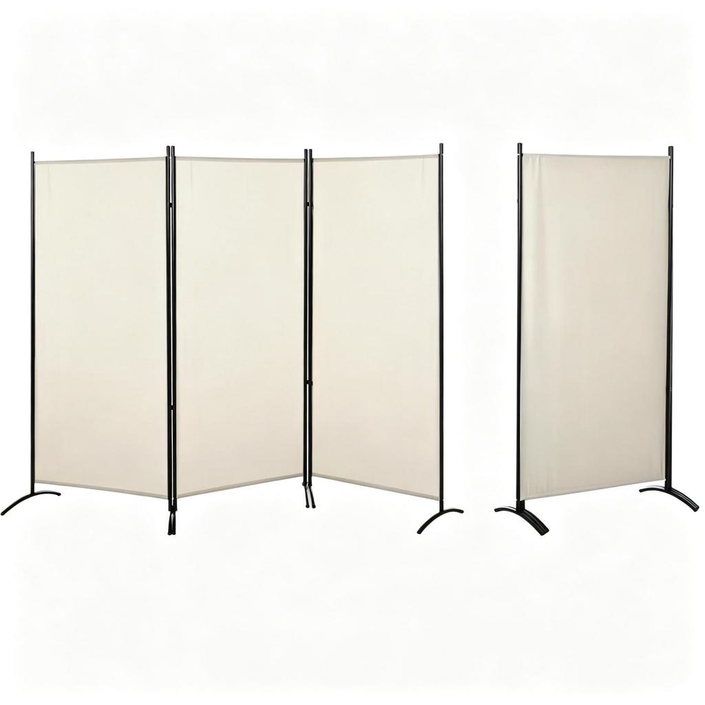 3-part Folding Screen, side privacy screen with stand, Metal & Polyester (only with 1pc room divider)