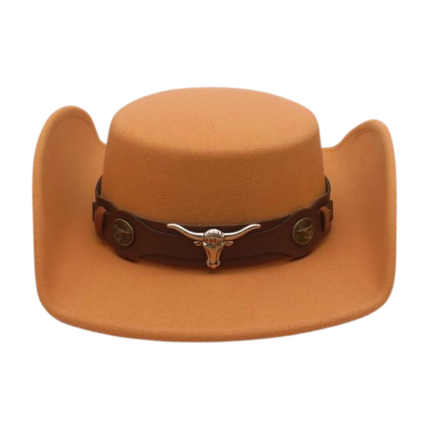 

Men S And Women S Tibetan Bull Head High-End Stage Performance Top Hat Retro Jazz Elegant Jazz Hat one size [m round bull]