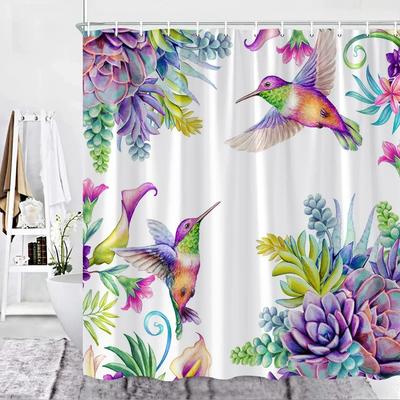 Rideau de douche floral colibri aquarelle oiseau fleur maison décoration de salle de bain tissu polyester ensemble de rideau de salle de bain crochet lavable