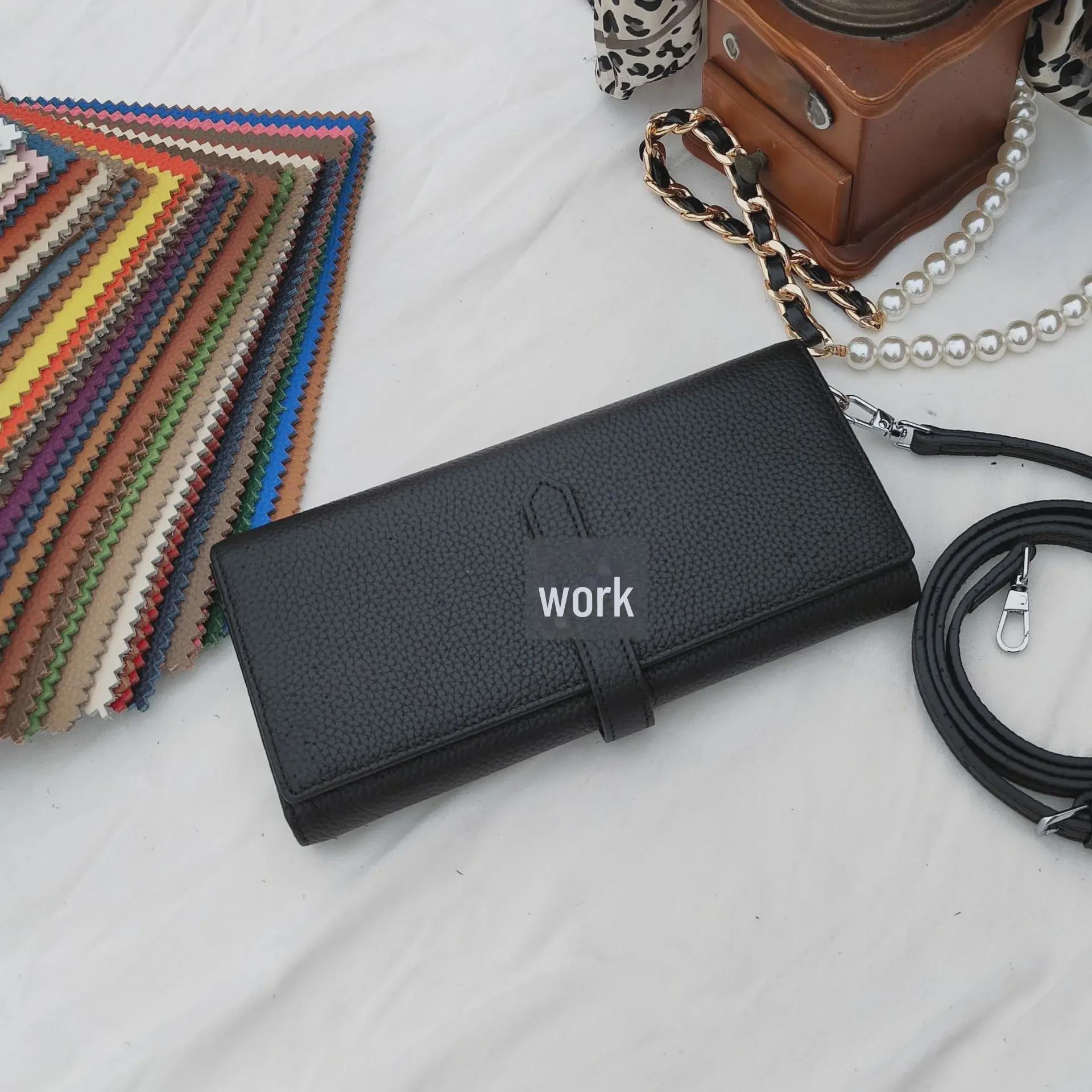 

Длинный женский кошелек из коровьей кожи Litchi Grain: Большая вместимость, модная, универсальная сумка двойного сложения