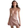 Women's silk lace sexy nightdress embroidered with bra pads and hanging dress supports it