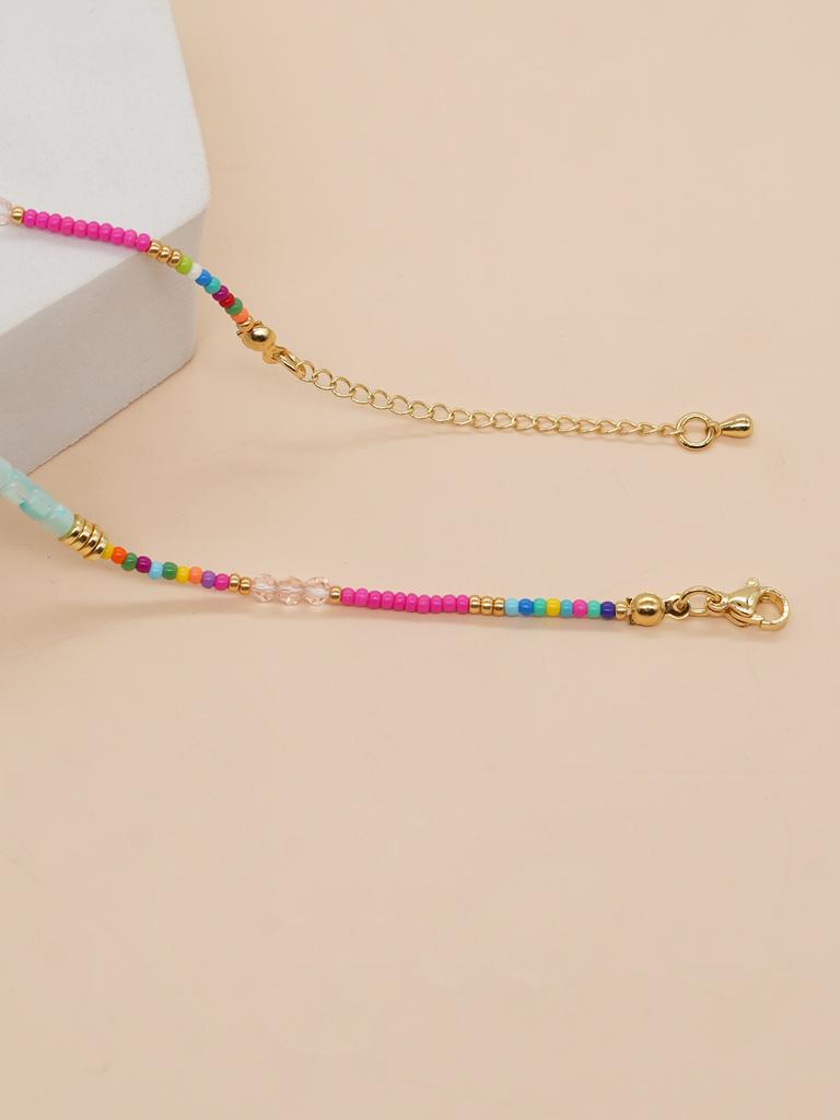 Go2boho Boho Beaded Necklaces For Women Rainbow Colorful Summer Bohemian Mixed Bead Crystal Necklaces Choker Beach Jewelry