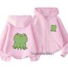 Simple Blush Green Frog Front Back Graphic Zip Up Hoodie For Kids Boys Girls Long Sleeve Soft Cute Cartoon Casual Autumn Jacket