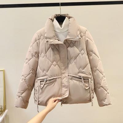 Damen-Kurzmodelle mit Daunenwattierung, neue kleine Winter-Baumwolljacken, lockere und verdickte Stehkragen-Baumwolljacken.