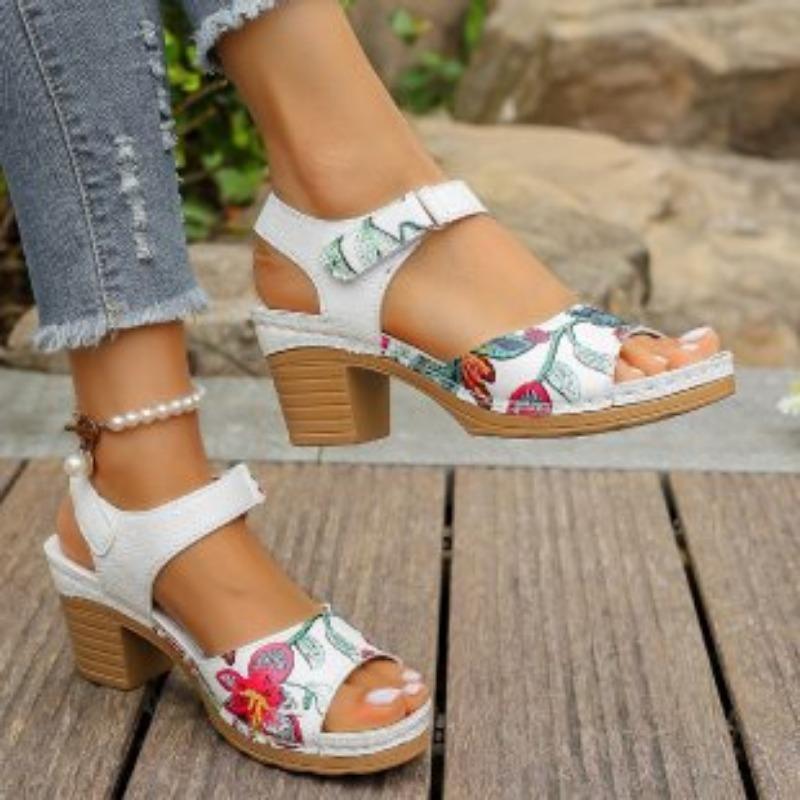 Women's Peep Toe Hihg Heel Sandals Summer Gladiator Shoes Chunky Heel Platform Women's Sandals Flower Ladies Heeled Shoes