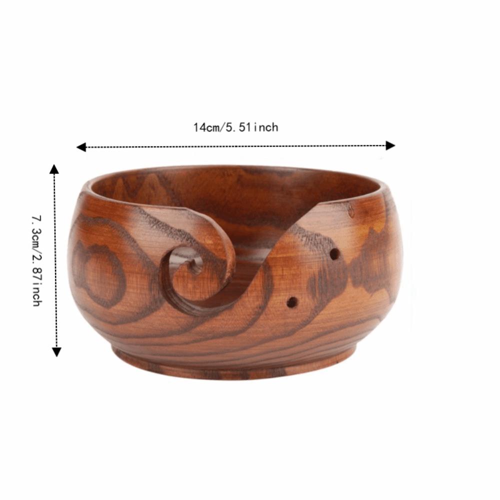 Round Shape Wooden Yarn Bowl With Holes Crochet Yarn Bowl Durable Knitting Yarn Bowl For Knitting 5.51in