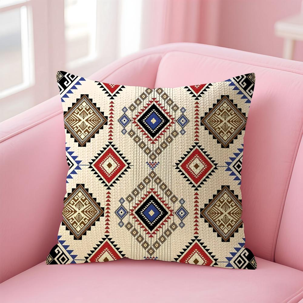 Navajo Azteca Pattern Cushion Cover Natural Linen Pillow Case DoubleSided Print Decorative Sofa Pillowcase Home Decor Gift