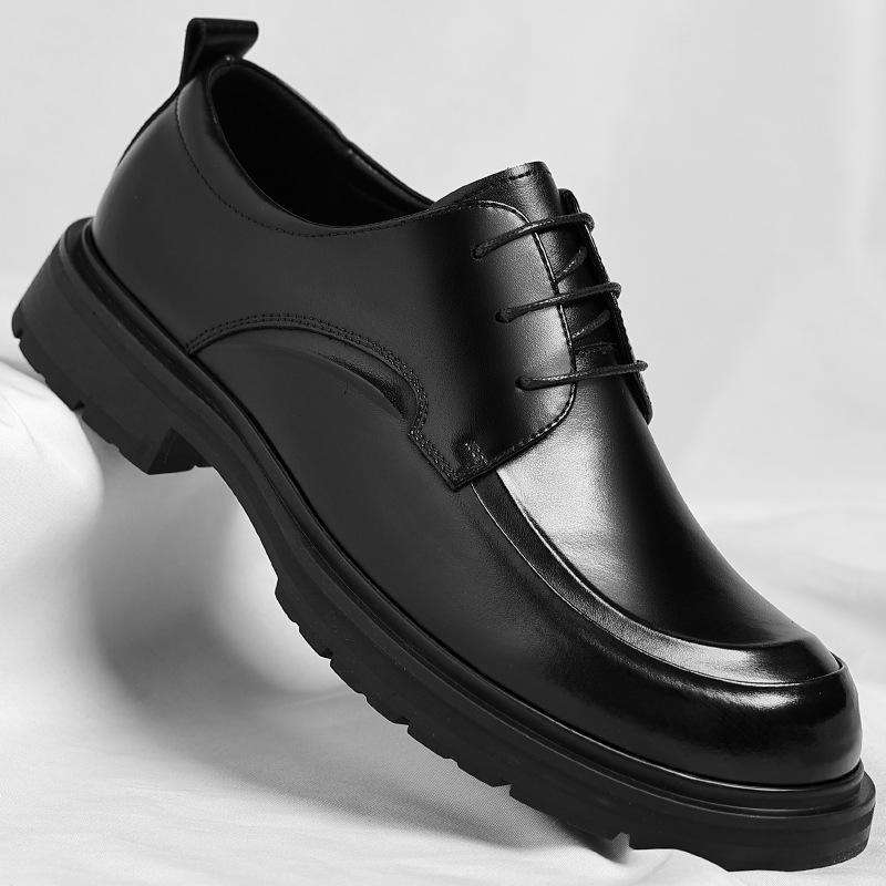 Solid Color Lace Platform Leather Shoes for Men Fashion New Designer Casual Shoes Male Wedding Suit Groom's Shoe