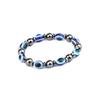 Black Stone Elastic Bracelet with Blue Eye Oval Beads for Men & Women