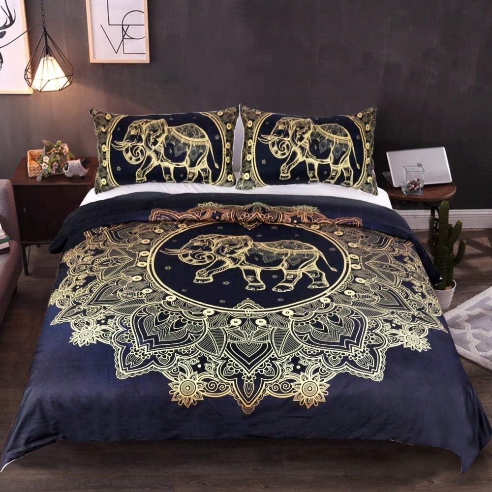Down Comforter Set 3-piece Ultra-fine Fiber 3D Exotic Retro Gold Printed Bedding Set with Zipper Closure Pillowcase Duvet Cover