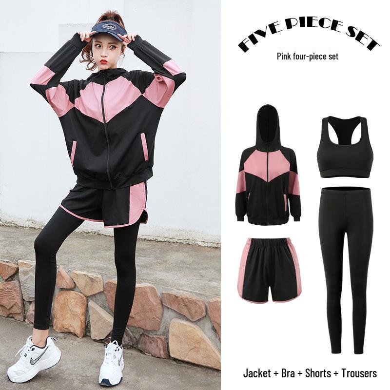 Women's Plus Size 5-Piece Yoga Set: Long Sleeve & Pants for Autumn/Winter Outdoor Gym Running