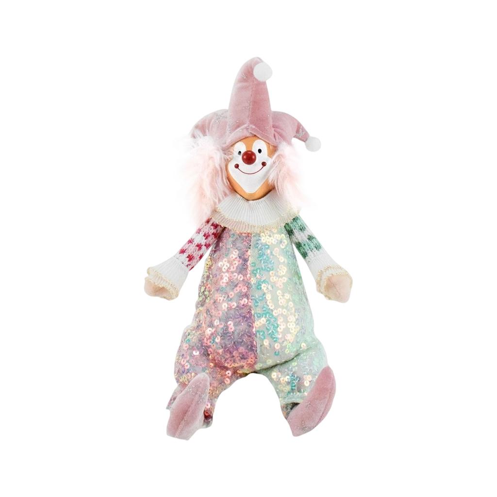 Clown Collectibles Resin Face Clown Glitter Color Blocked Christmas Puppet Clown Sitting Position
