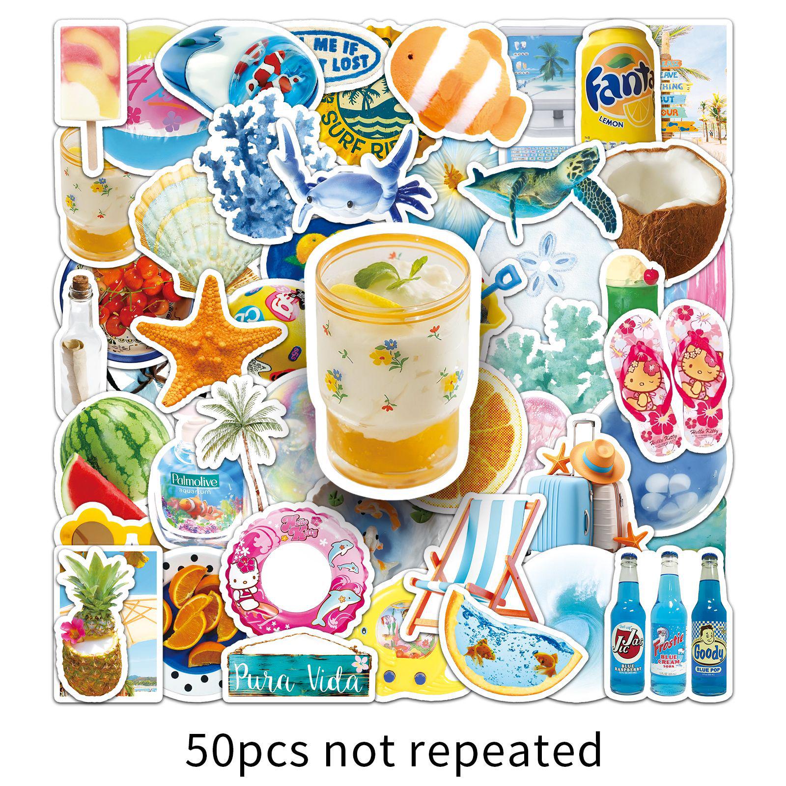 50-Pack Beach-Inspired Graffiti Stickers - Summer Seaside DIY Laptop Decorations