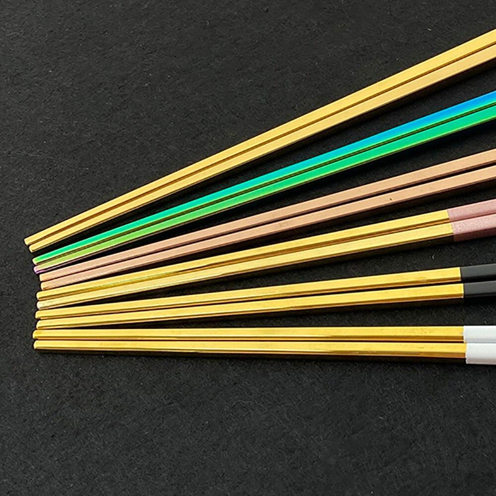 8 párů vícebarevných hůlek z nerezové oceli 304 Kovové nádobí Nádobí Zlaté vícebarevné potřeby pro svatební párty