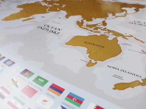 Zestaw Na Prezent Gold: Mapa Zdrapka W Drewnianej Ramie