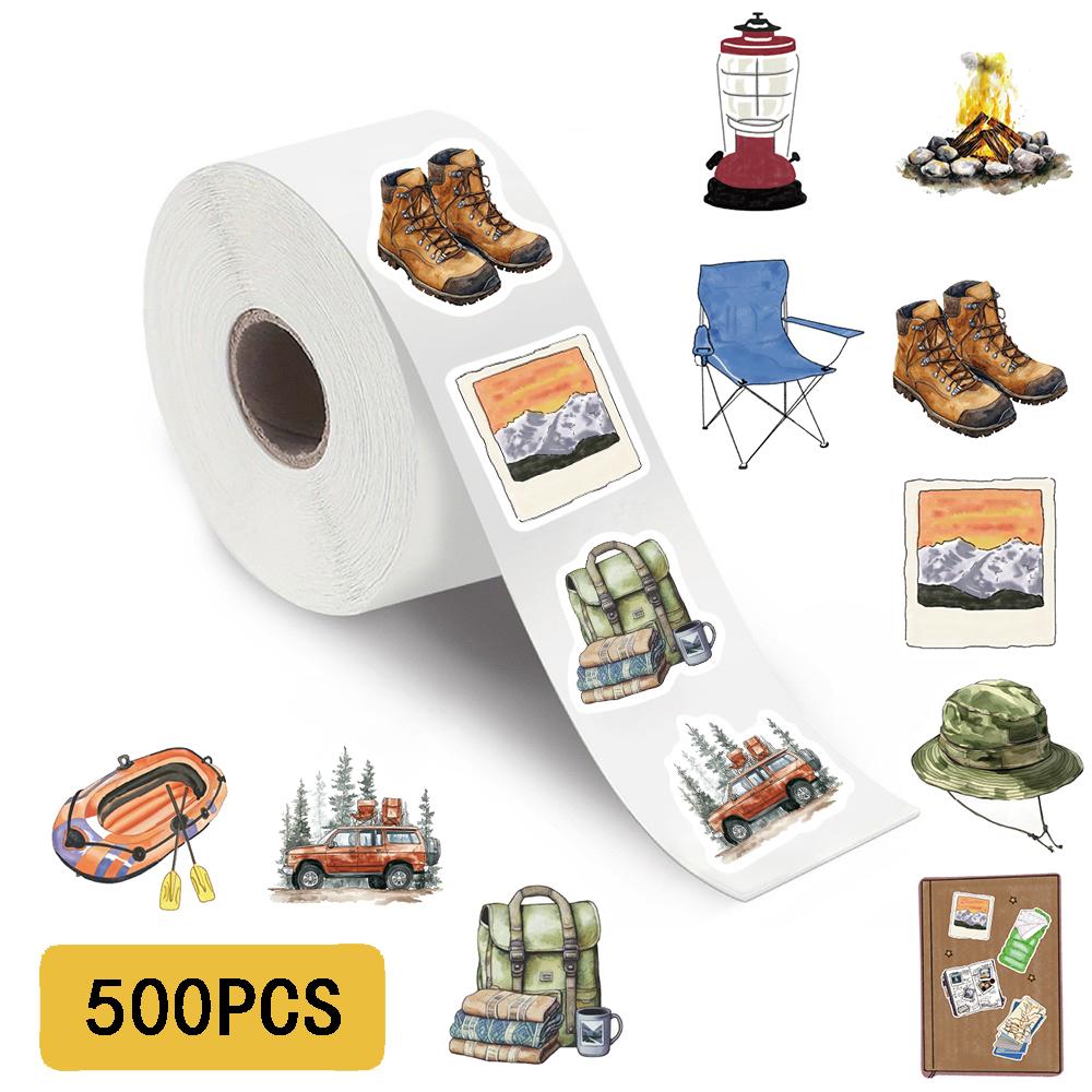 500PCS Happer Camper Roll Stickers Nostalgia Skateboard Colorful Sealing Decoration Personalized Art Landscape Harajuku Sticker