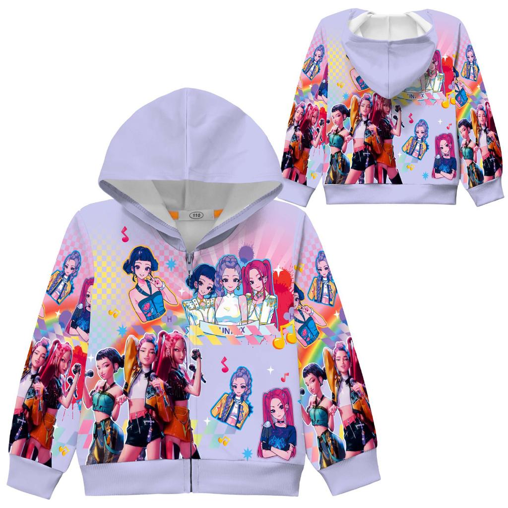 Girls Hoodie 3D Cartoon Jacket Sweatshirt Music Zip Hooded Long Sleeve Tops