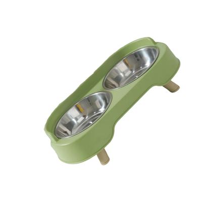 Stainless Steel Pet Bowl Sofa Feeding With Base Food Water Separation Cats Double Bowl Fashion Feeding Large Capacity
