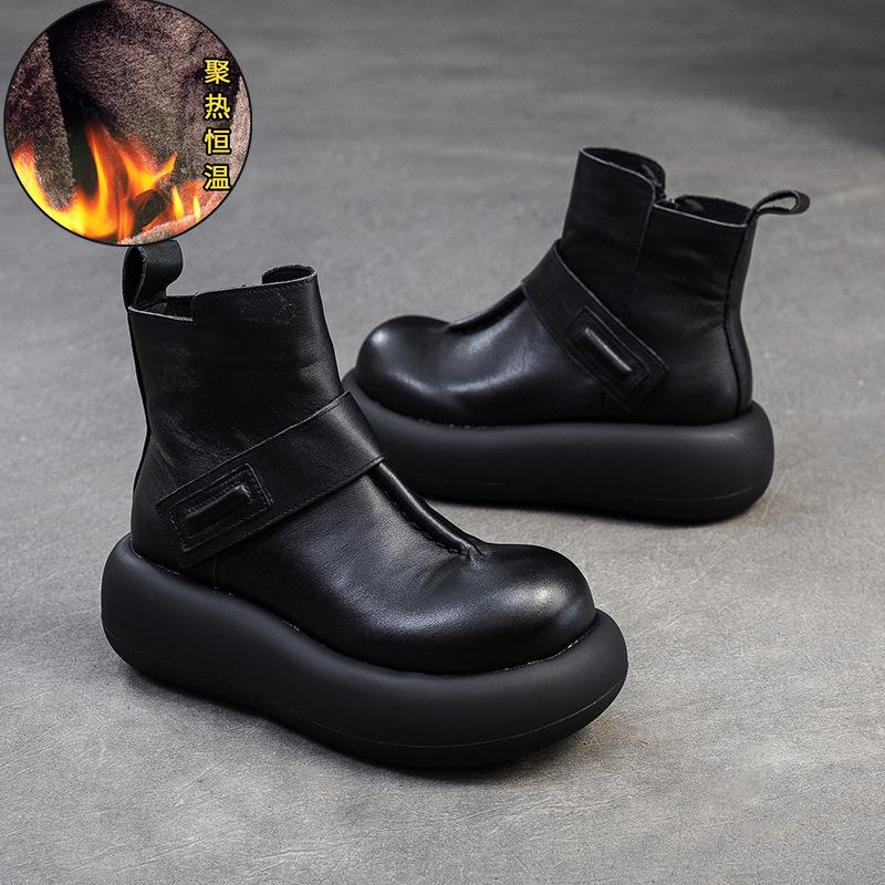 

Модные женские короткие ботинки GKTINOO из натуральной кожи, ретро туфли с круглым носком, новинка 2025 года, зимние, ручной работы, на мягкой подошве, на плоской платформе 250