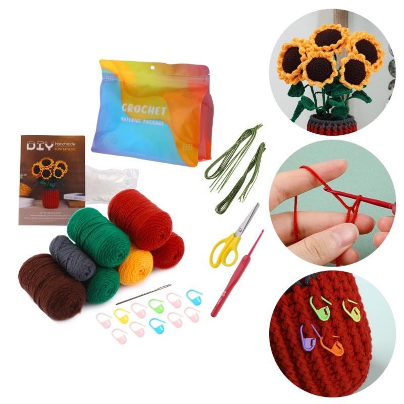 Beginners Crochet Kits DIY Crochet Flower Kits with Crochet Hook, Yarn Balls, Needle, Instructions, Accessories