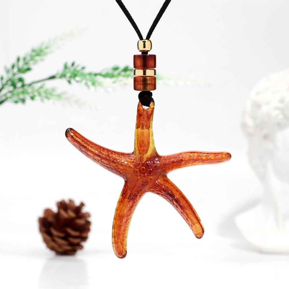 Trend Acrylic Ocean Starfish Pendant Necklaces for Women Colorful Extra Large Sea Star Leather Rope Choker Vacation Jewelry Gift