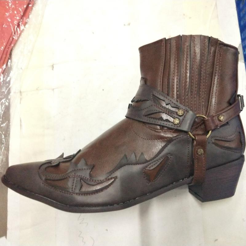 Herrenstiefel Spitz zulaufend Knöchelhohe Stiefel Modische Stickerei Cowboystiefel Leder Mittlerer Absatz Chelsea Boot Zum Hineinschlüpfen Schnallenriemen Ritterstiefel