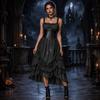 Gotische Jurk en Ketting Set voor Dames voor Halloweenfeest, Corsetriem Niet Inbegrepen