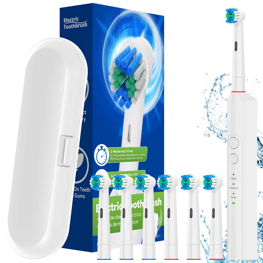 

Smart Electric Toothbrush - 6 Heads, 3 Modes & 2 Min Timer, Rechargeable Powered Toothbrushes Compatible with Oral B Brush Head