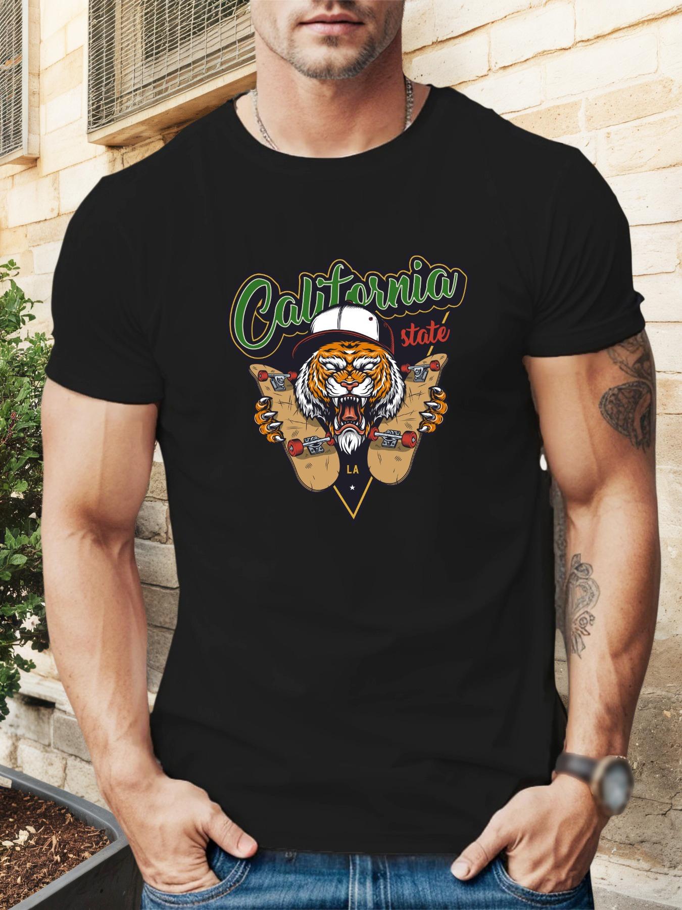 California Skate Tiger Graphic T-shirt - Comfortable Round Neck S
