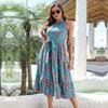 Vintage Halter Sleeveless Long Dress Women Lace Up Strap Print Spring Summer Holiday S-XL