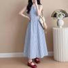 ZANZEA Women Casual Round Neck Sleeveless Plaid Print Long Dress