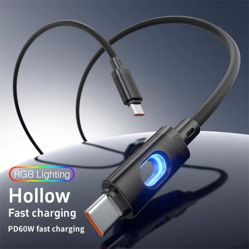 60W Neues PD Schnelllade-Datenkabel RGB LED USB Schnelllade-Datenkabel Tragbares Typ C Kabel Für iPhone17 16 15 Samsung Xiaomi Huawei