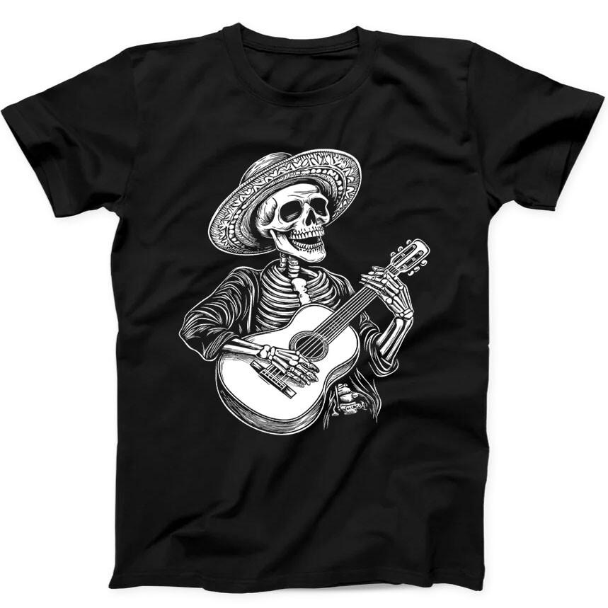 

Guitar Player Skull Skeleton Mexican Hat Mexico Funny Gift Black T Shirt 256 XL