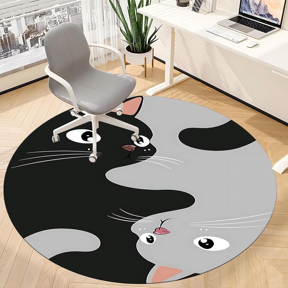 1 st Yin Yang-katt Rund Matta för Kontor, Under Kontorsstolar Sovrum Vardagsrum Heminredning, Rumsdekoration
