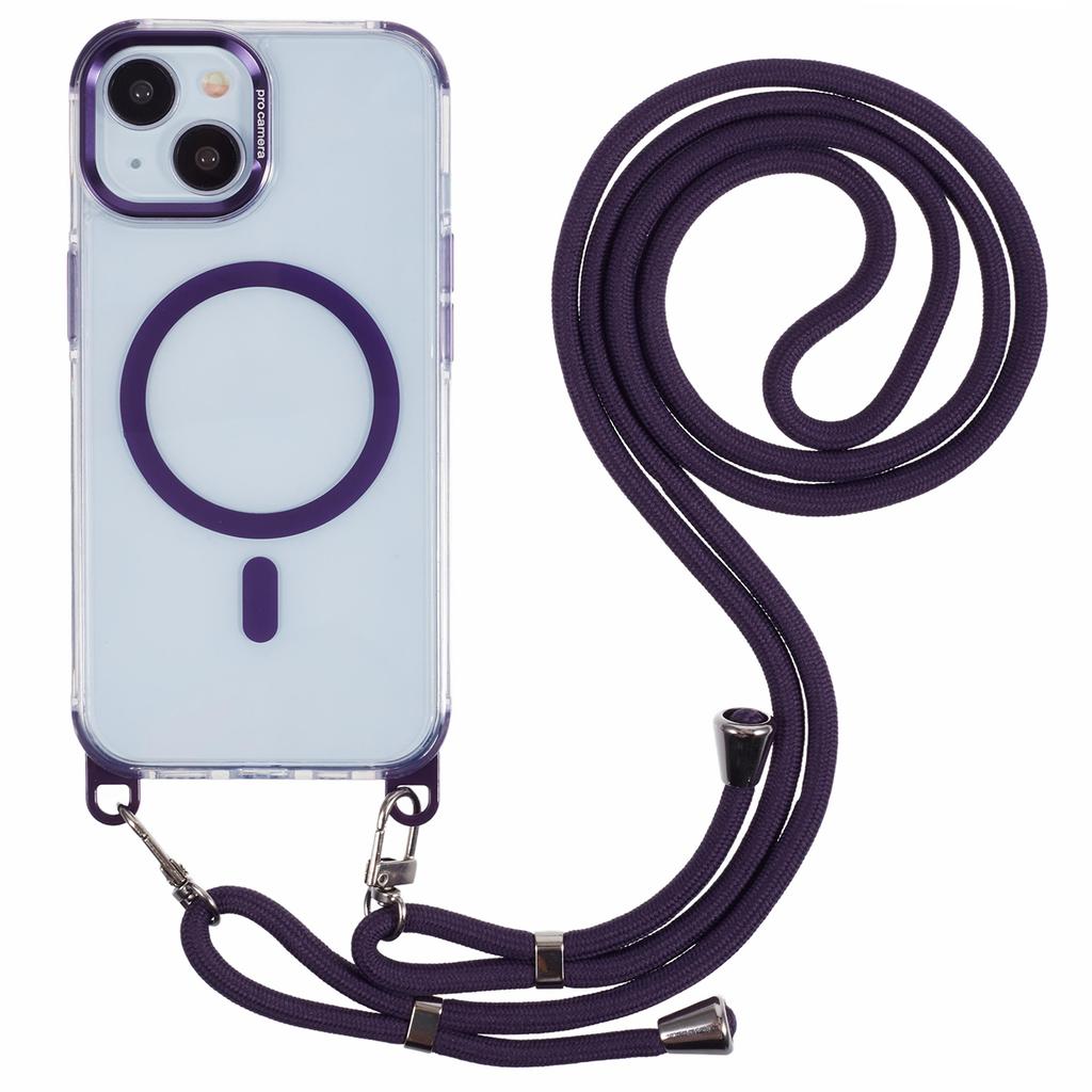 For iPhone 15 Clear Case Compatible with MagSafe Shockproof PC+TPU Phone Cover with Long Lanyard