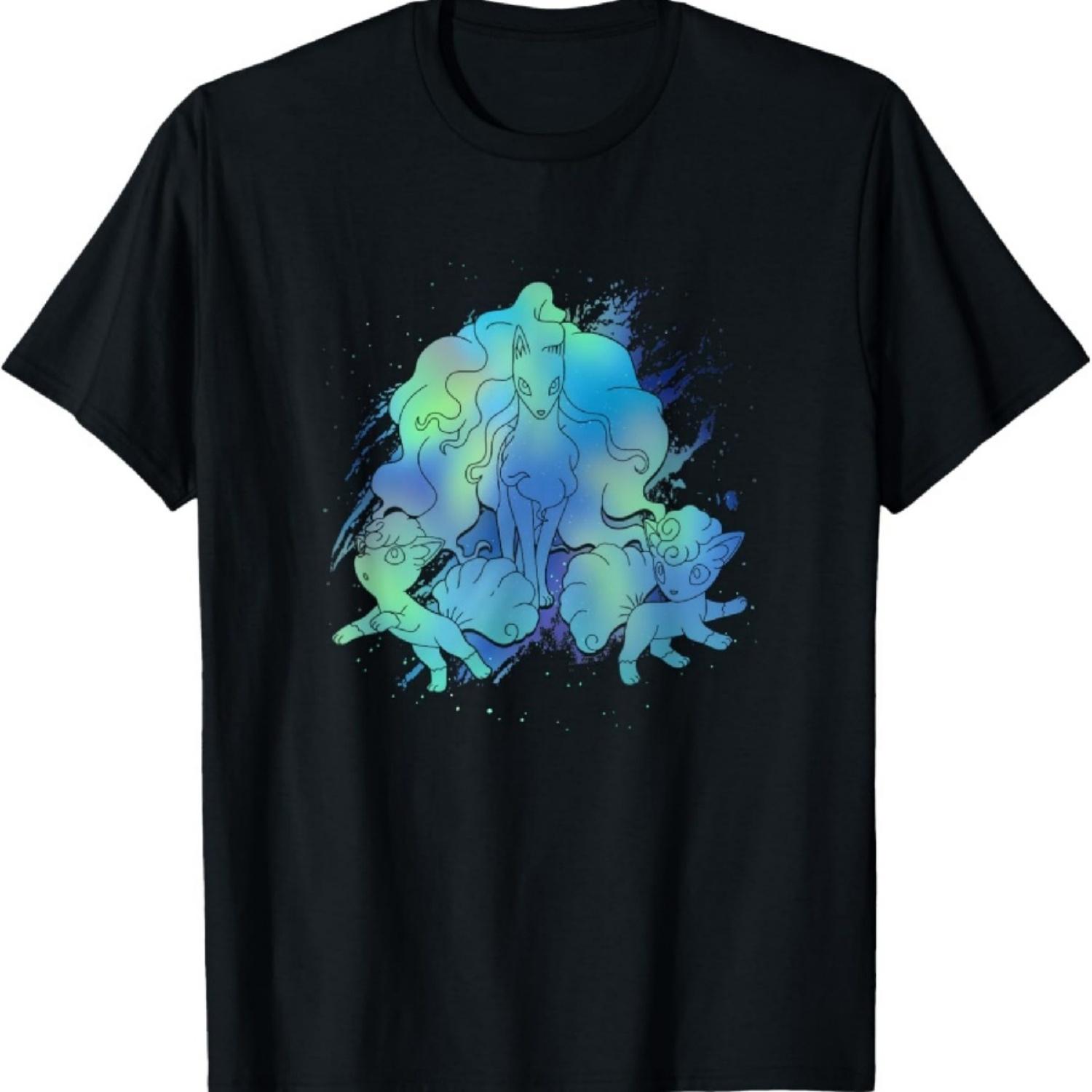 Pokémon Alolan Ninetales & Vulpix Beautiful Northern Lights T-Shirt S чёрный