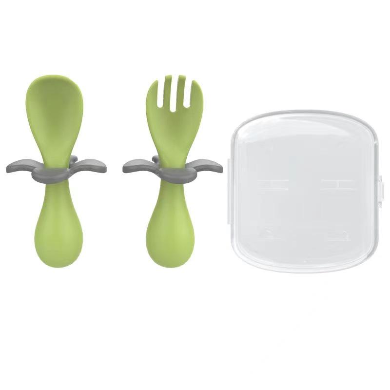 Portable Baby Feeding Fork & Spoon Set - Short Handle, Food Grade, Children's Cutlery for Learning To Eat