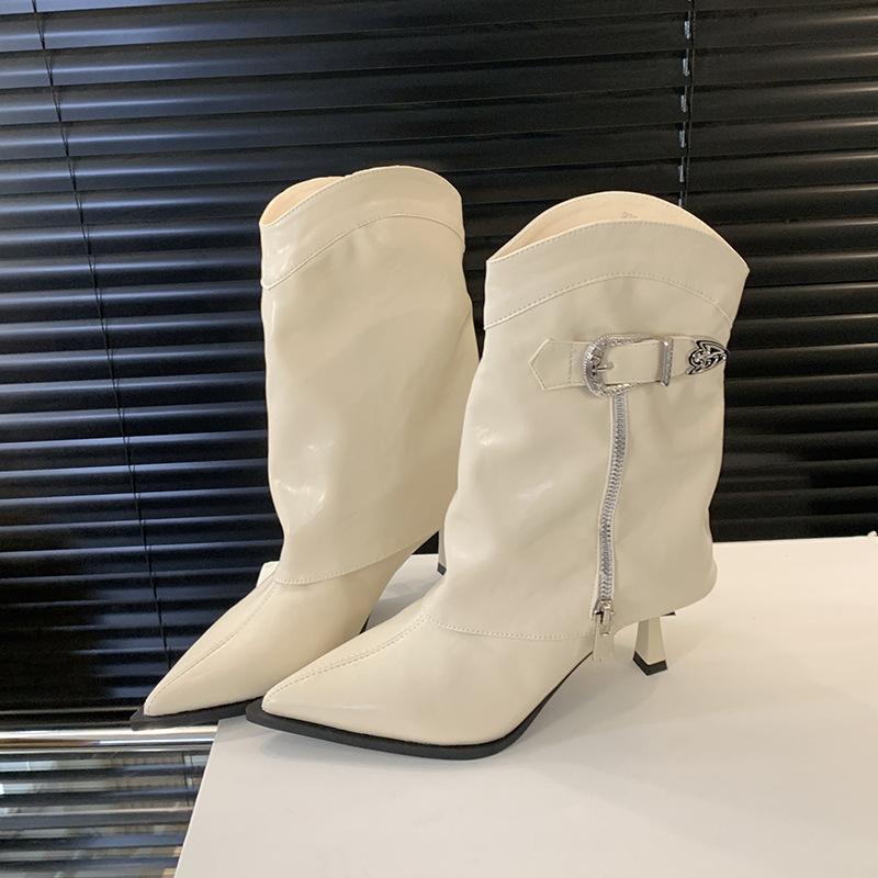 

European and American style niche design short boots autumn and winter 2025 autumn and winter new pointed thin heel tube pants tube boots 35