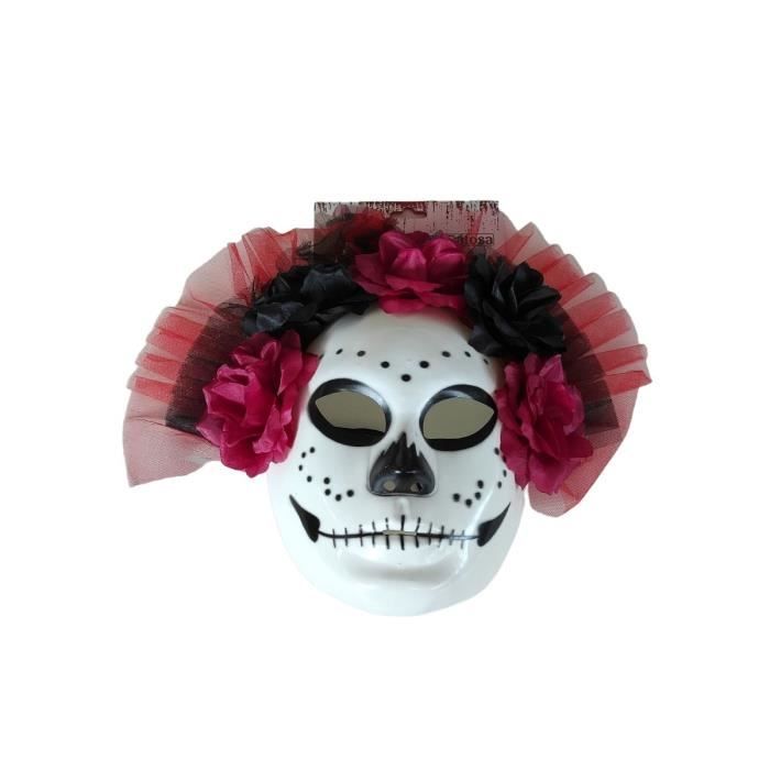 Masque Femme - JOUR DE FETE - Day of the Dead - Rose, Noir, Blanc, Rouge - Accessoire De Déguisement Pour Adulte