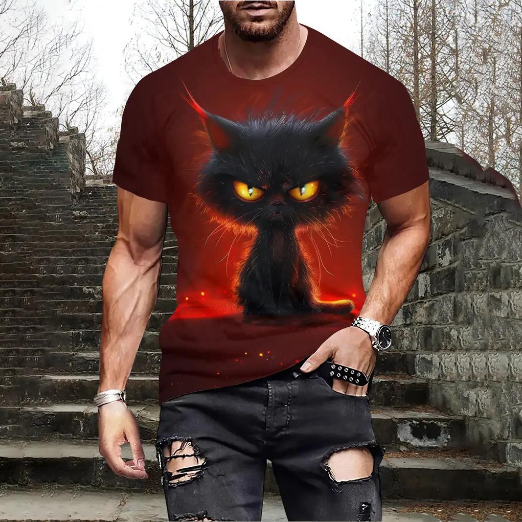 

Летняя мужская футболка, повседневная футболка с коротким рукавом, мультяшный принт с животными, 3D футболка, уличная мода, спортивная рубашка, мужская одежда больших размеров L